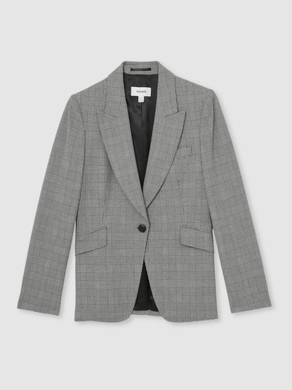 Petite Single-Breasted Check Suit Blazer in Grey Women | Reiss
