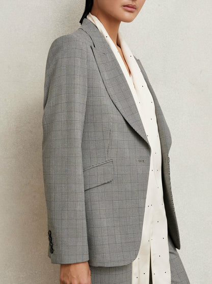 Petite Single-Breasted Check Suit Blazer in Grey Women | Reiss