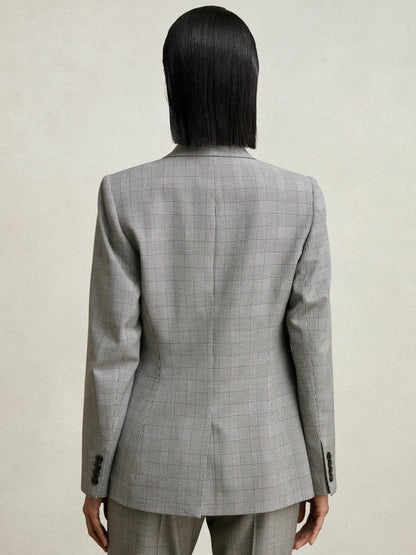 Petite Single-Breasted Check Suit Blazer in Grey Women | Reiss