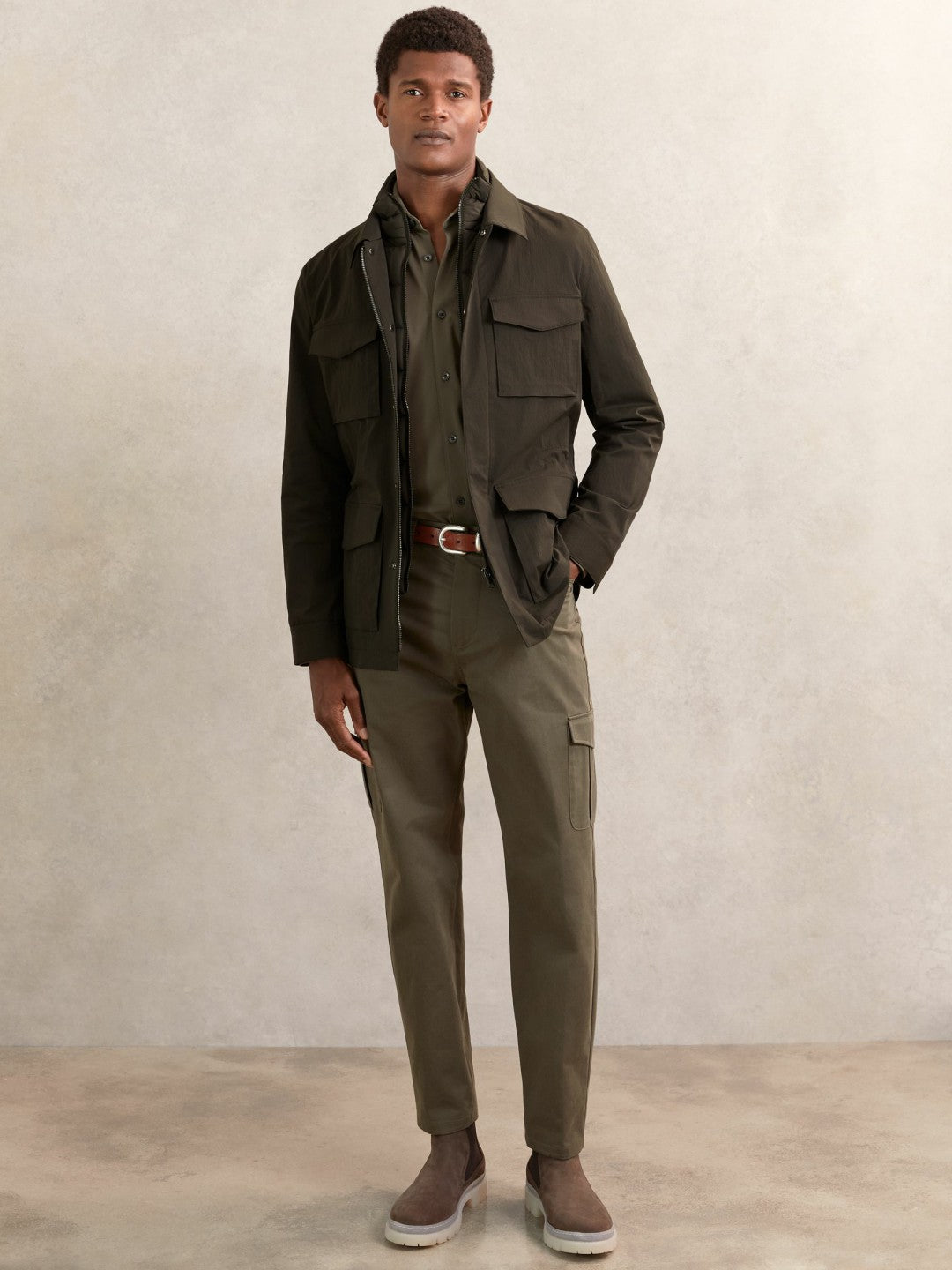 Removable-Gilet Safari Jacket in Green Men | Reiss