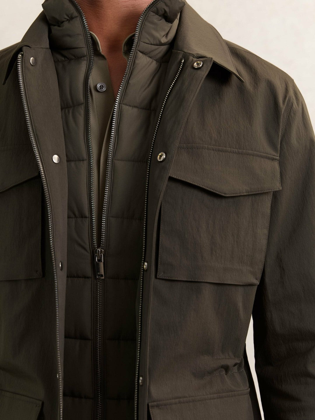 Removable-Gilet Safari Jacket in Green Men | Reiss