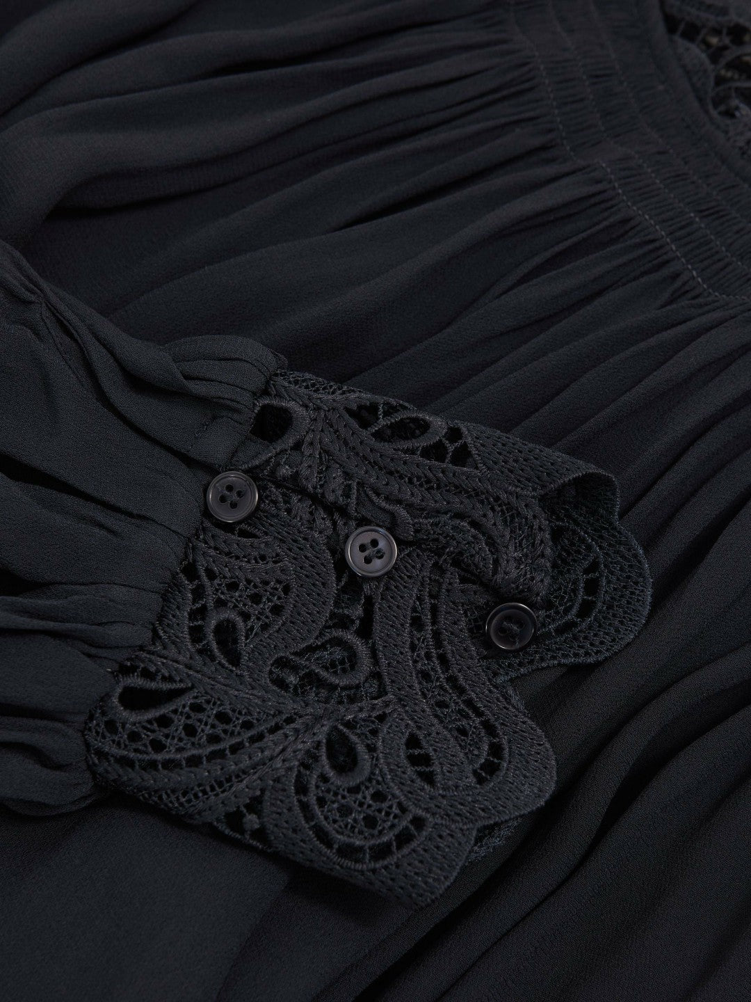 Lace-Trim Draped Chiffon Top in Navy Women | Reiss