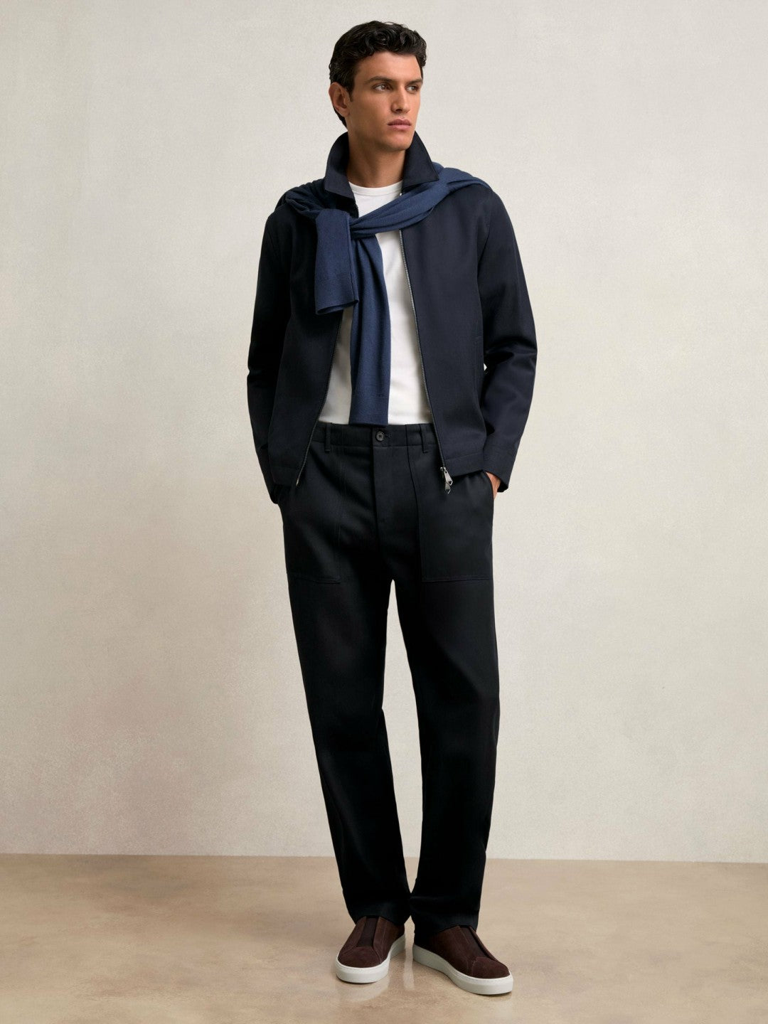 Lyocell Cotton Wide Utility Trousers in Navy Men | Reiss