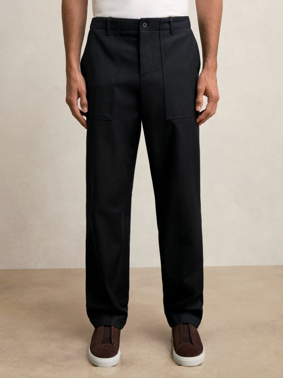 Lyocell Cotton Wide Utility Trousers in Navy Men | Reiss
