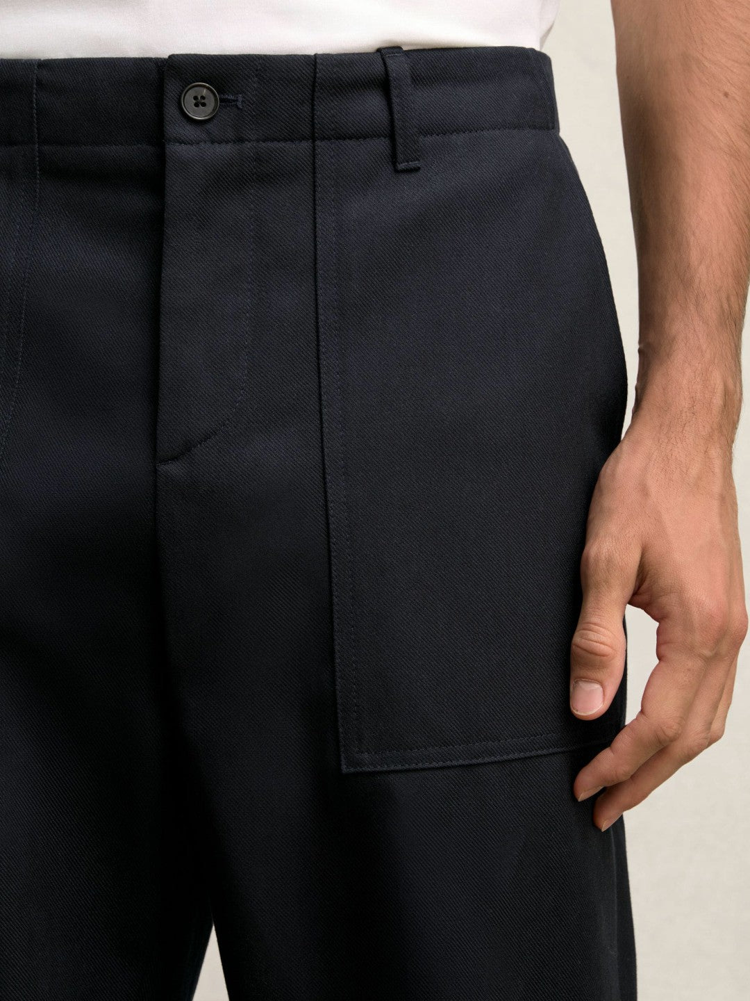 Lyocell Cotton Wide Utility Trousers in Navy Men | Reiss