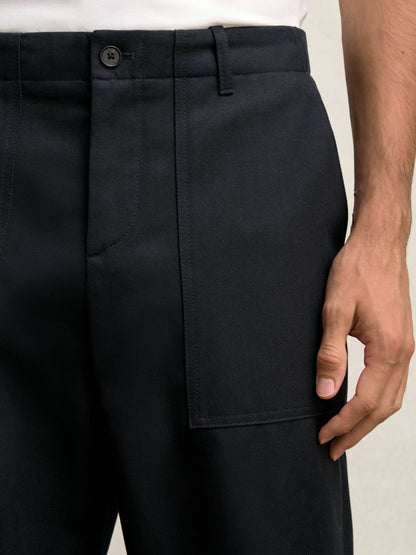 Lyocell Cotton Wide Utility Trousers in Navy Men | Reiss