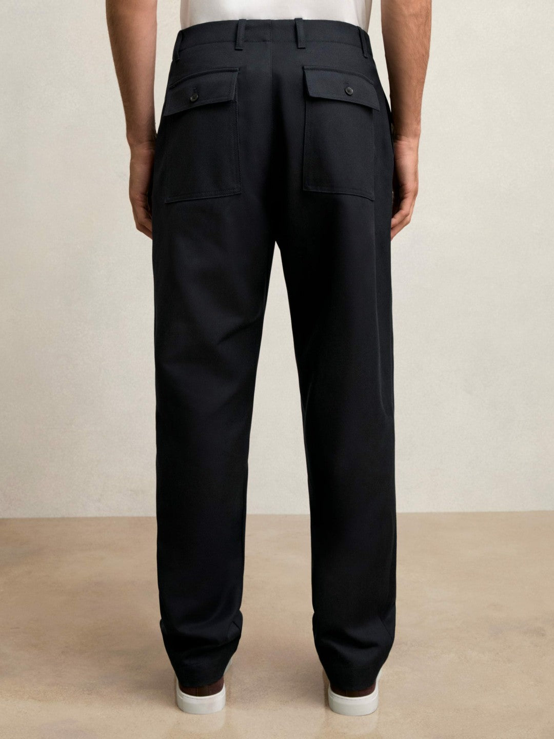 Lyocell Cotton Wide Utility Trousers in Navy Men | Reiss