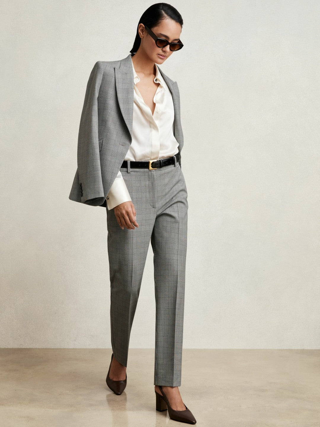 Petite Check Slim-Fit Suit Trousers in Grey Women | Reiss