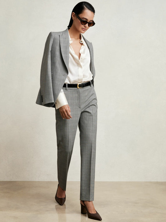 Petite Check Slim-Fit Suit Trousers in Grey Women | Reiss