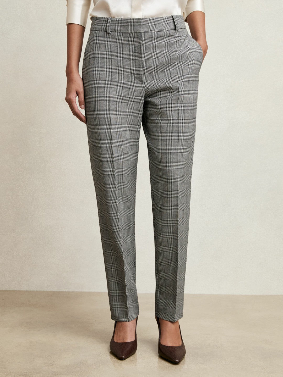 Petite Check Slim-Fit Suit Trousers in Grey Women | Reiss