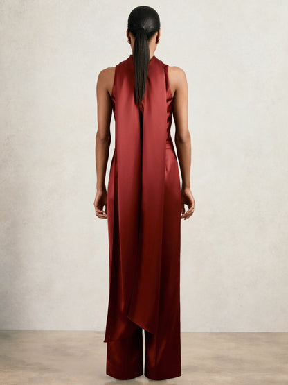Petite Satin Cape-Sash Jumpsuit in Dark Red Women | Reiss