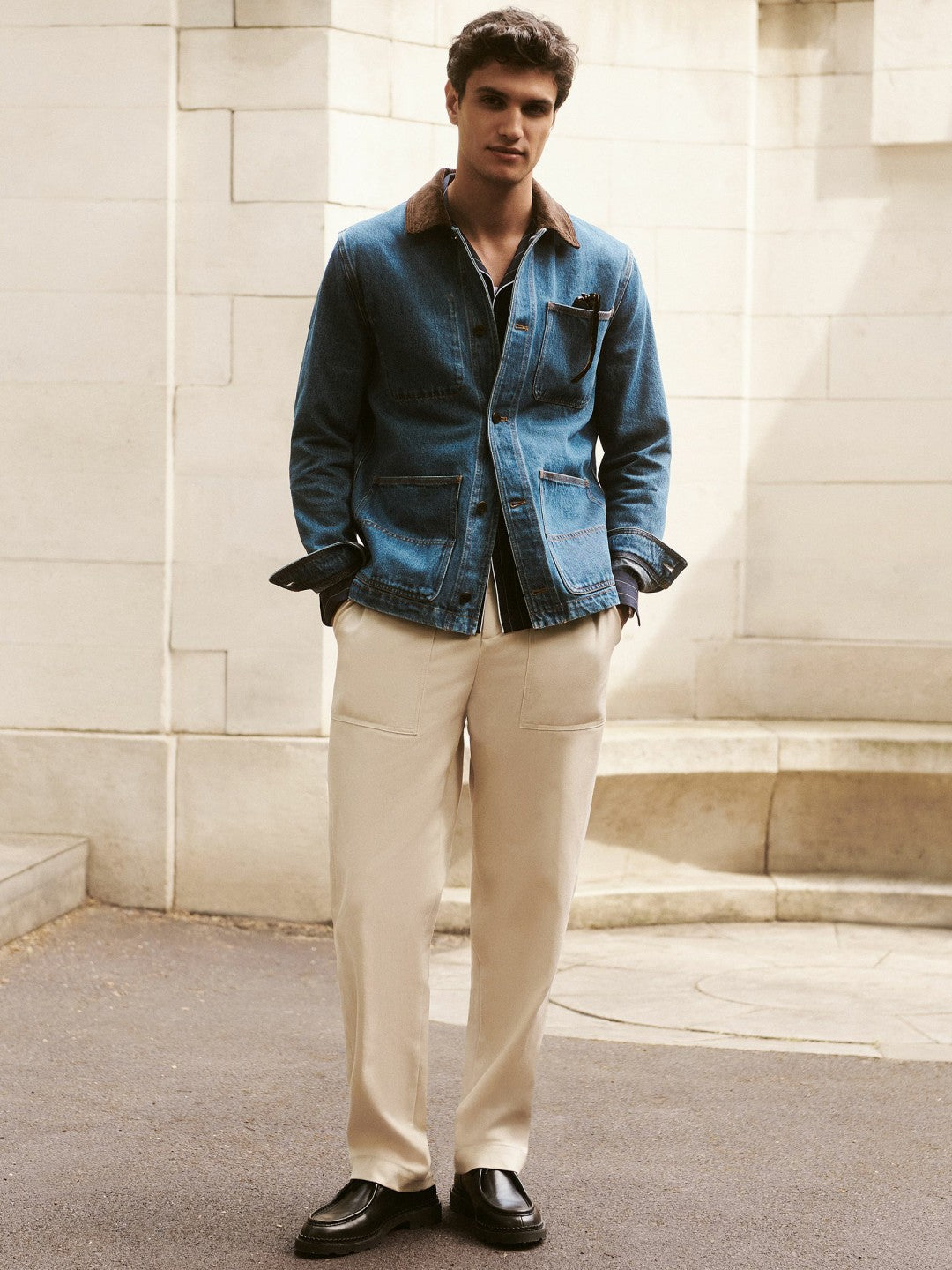 Lyocell Cotton Wide Utility Trousers in Ecru Men | Reiss