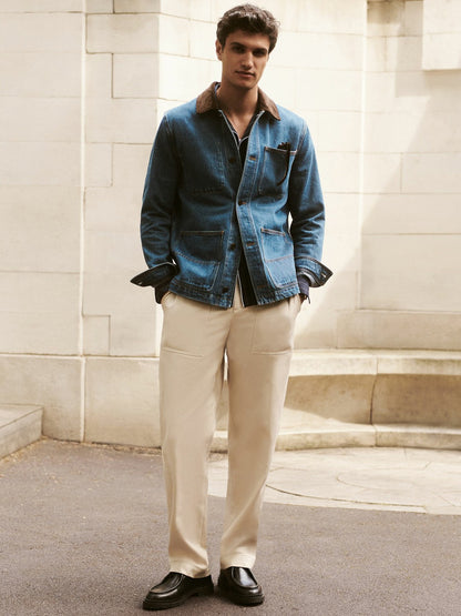 Lyocell Cotton Wide Utility Trousers in Ecru Men | Reiss