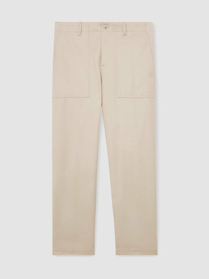 Lyocell Cotton Wide Utility Trousers in Ecru Men | Reiss