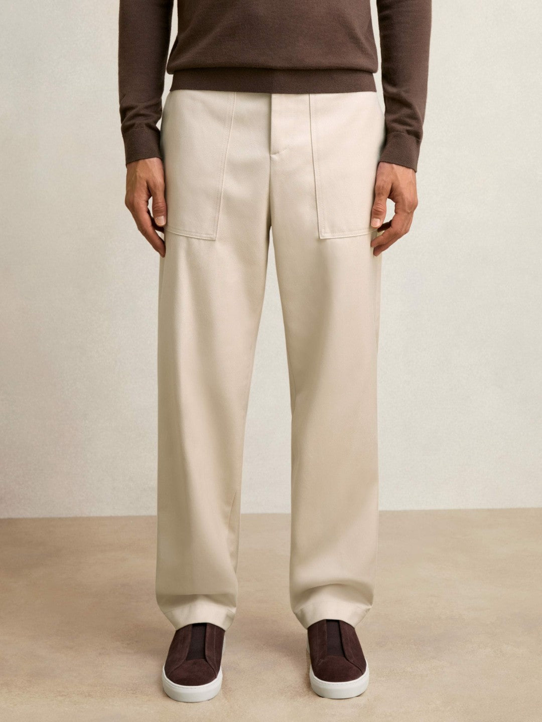 Lyocell Cotton Wide Utility Trousers in Ecru Men | Reiss