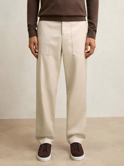 Lyocell Cotton Wide Utility Trousers in Ecru Men | Reiss