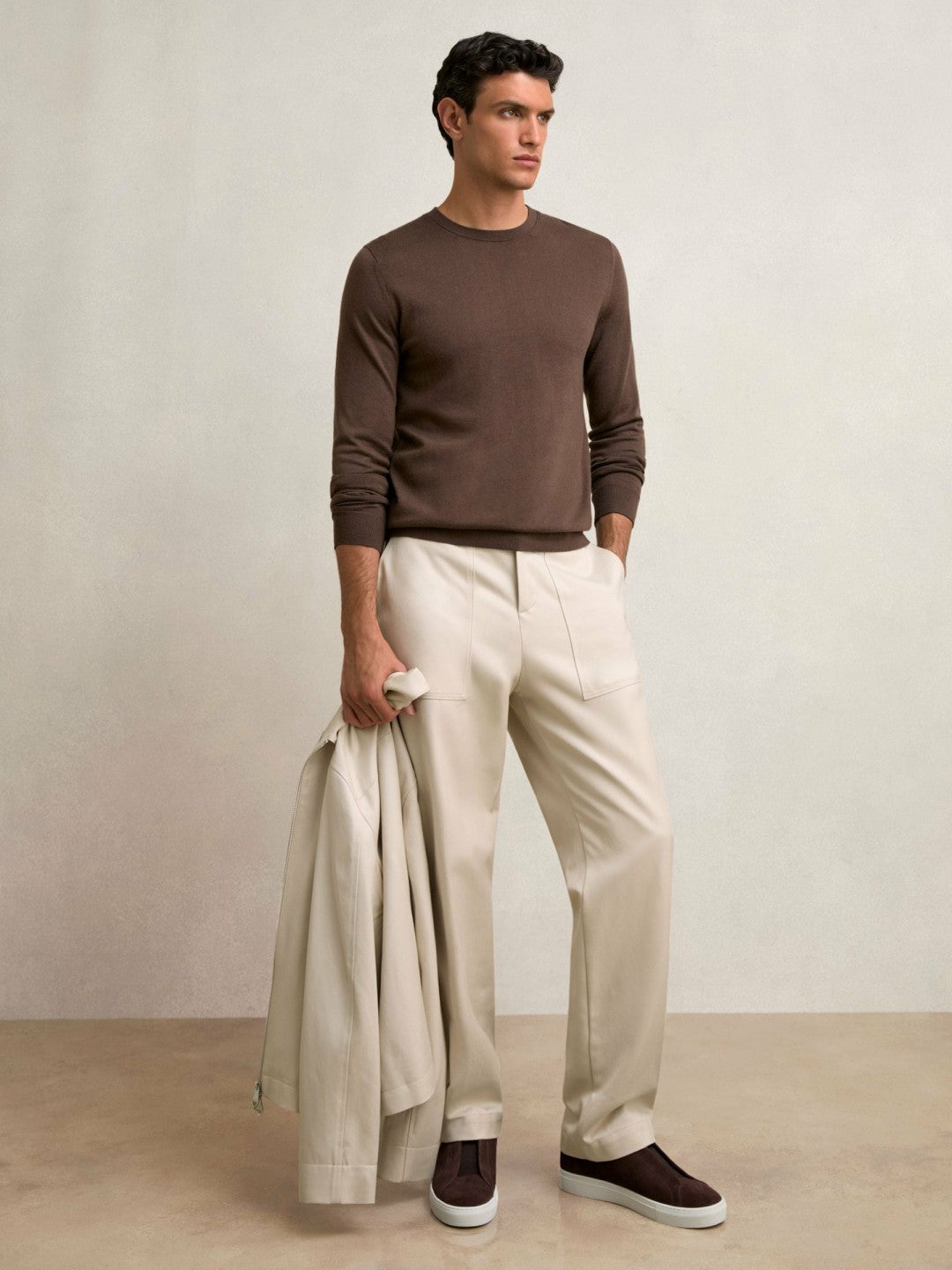 Lyocell Cotton Wide Utility Trousers in Ecru Men | Reiss