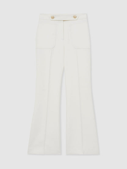 Petite Twill Button-Tab Flared Trousers With Wool in White Women | Reiss