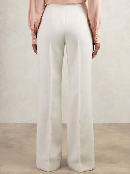 Petite Twill Button-Tab Flared Trousers With Wool in White Women | Reiss