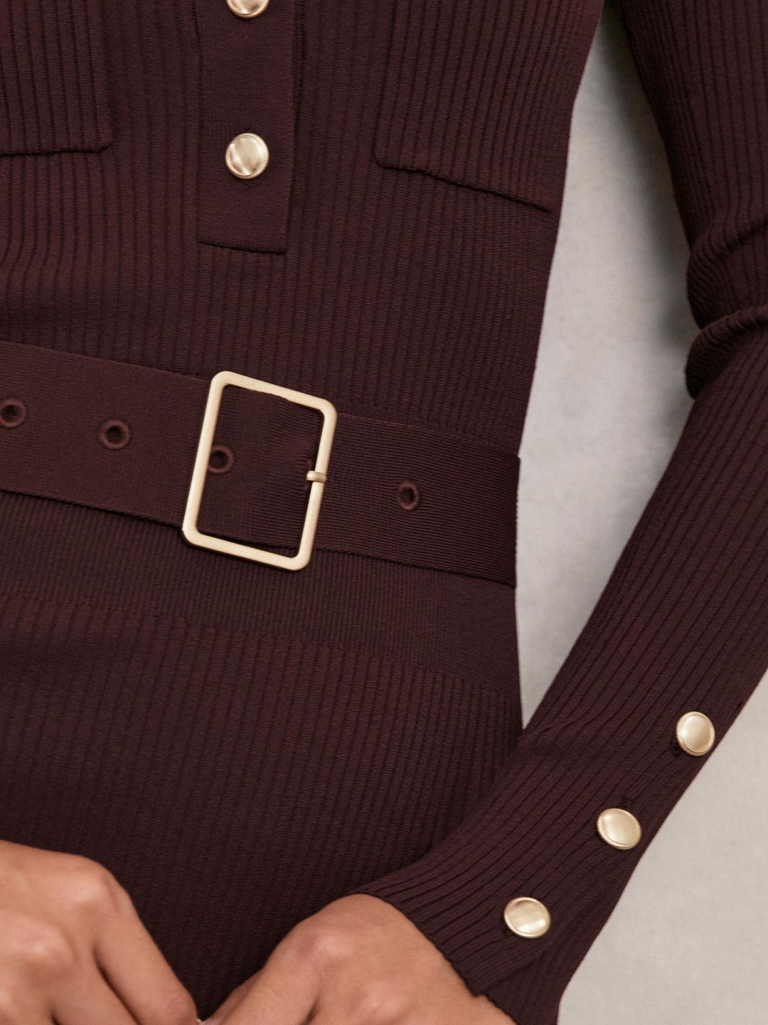 Buttoned Rib-Knit Midi Dress in Burgundy Women | Reiss
