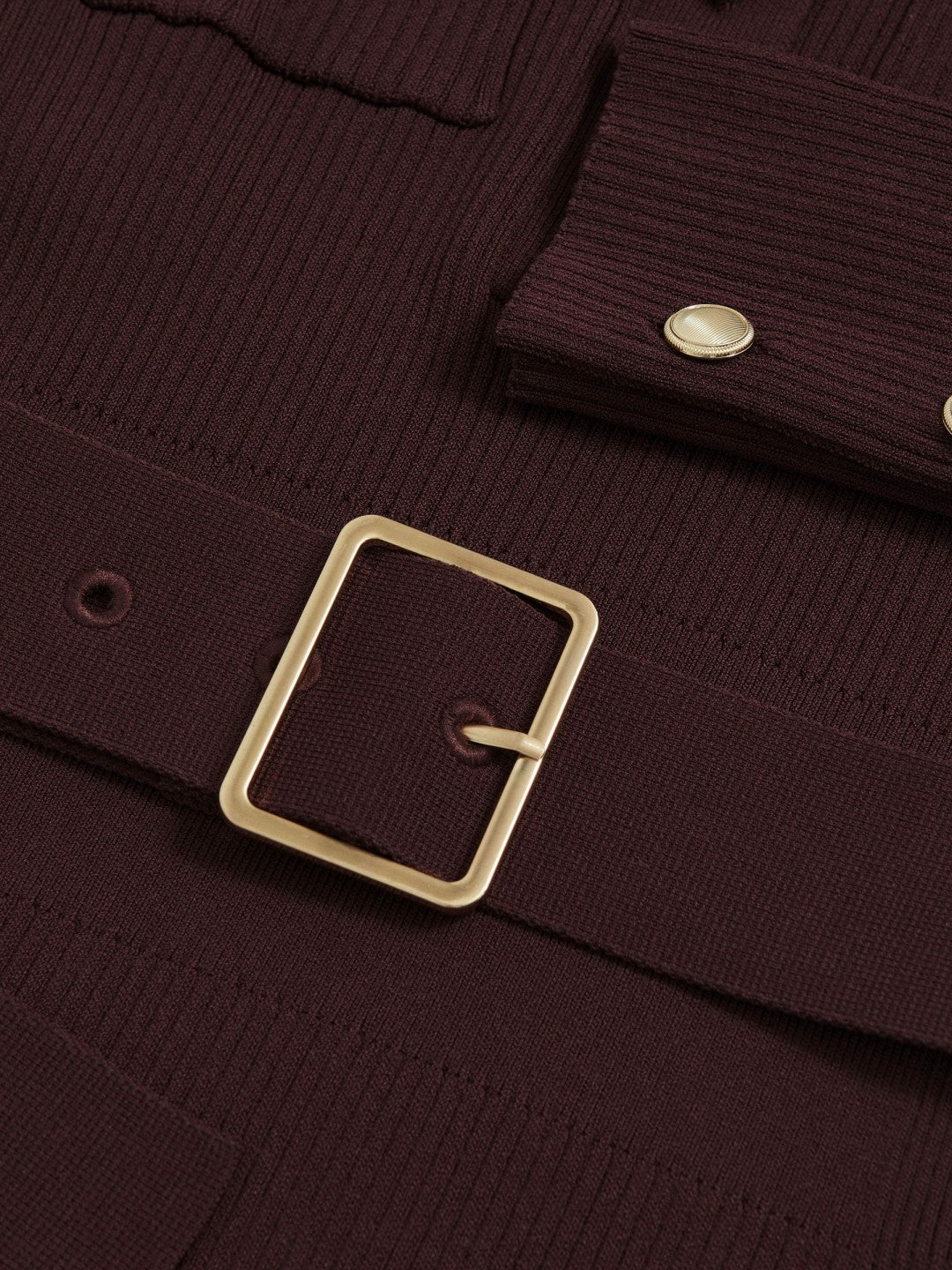 Buttoned Rib-Knit Midi Dress in Burgundy Women | Reiss
