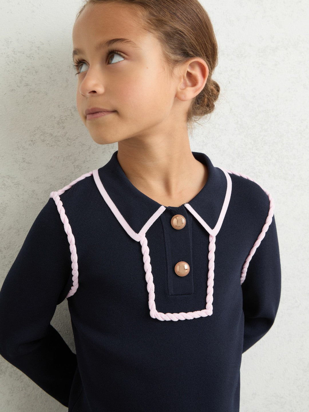 3-9 yrs Piped Knitted Collar Top in Navy Children & Baby | Reiss