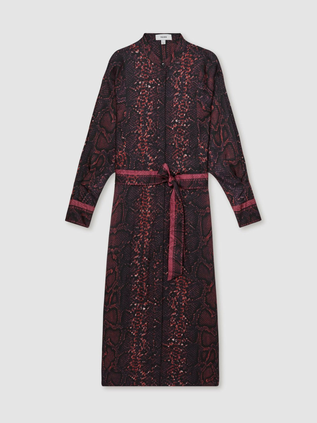 Snake-Print Belted Shirt Dress in Burgundy/Black Women | Reiss