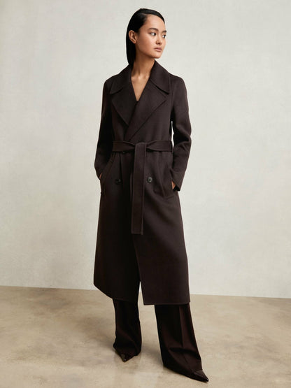 Double-Breasted Blindseam Coat Wool-Blend in Aubergine Women | Reiss