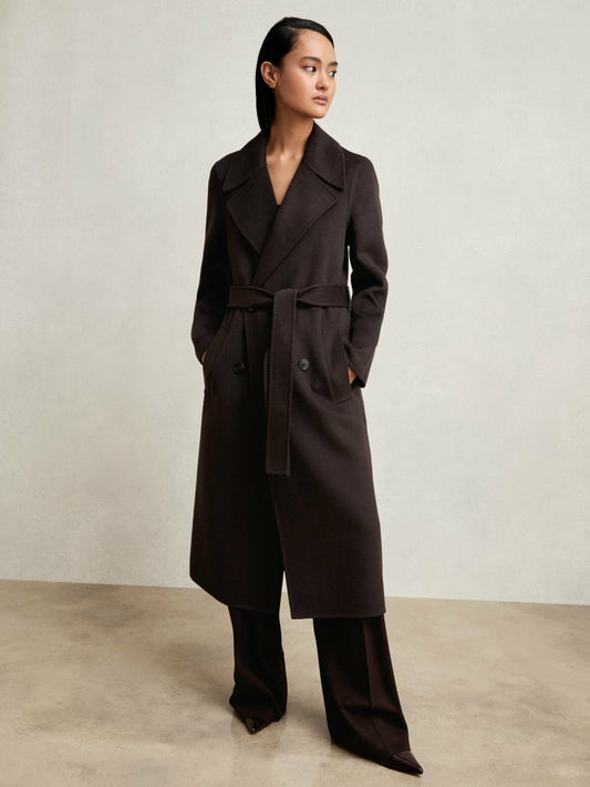 Double-Breasted Blindseam Coat Wool-Blend in Aubergine Women | Reiss