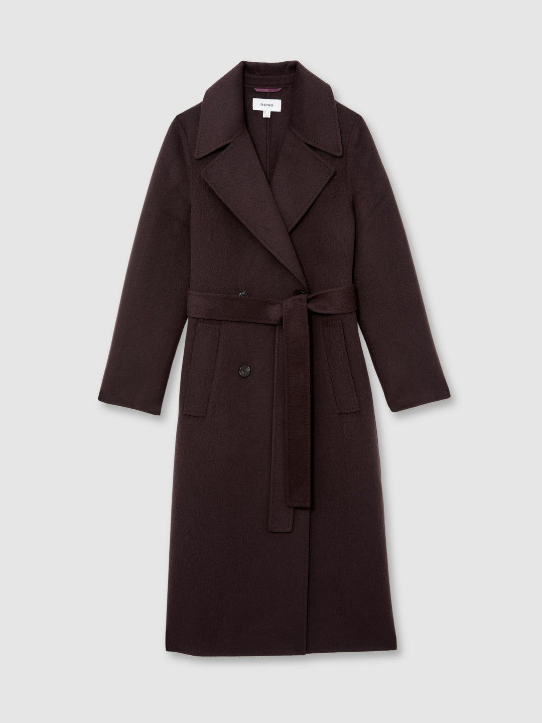 Double-Breasted Blindseam Coat Wool-Blend in Aubergine Women | Reiss