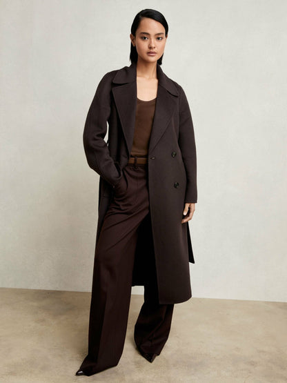 Double-Breasted Blindseam Coat Wool-Blend in Aubergine Women | Reiss