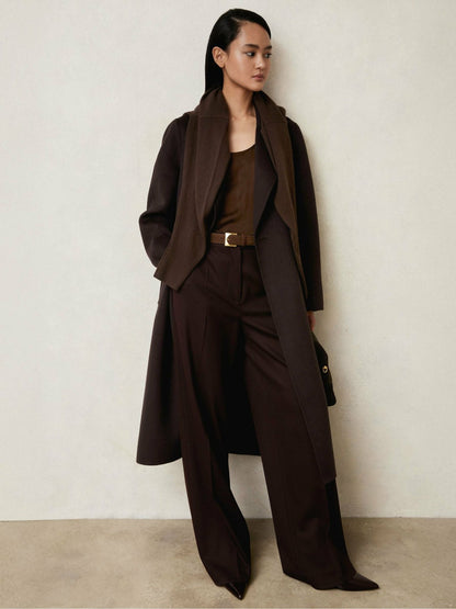 Double-Breasted Blindseam Coat Wool-Blend in Aubergine Women | Reiss