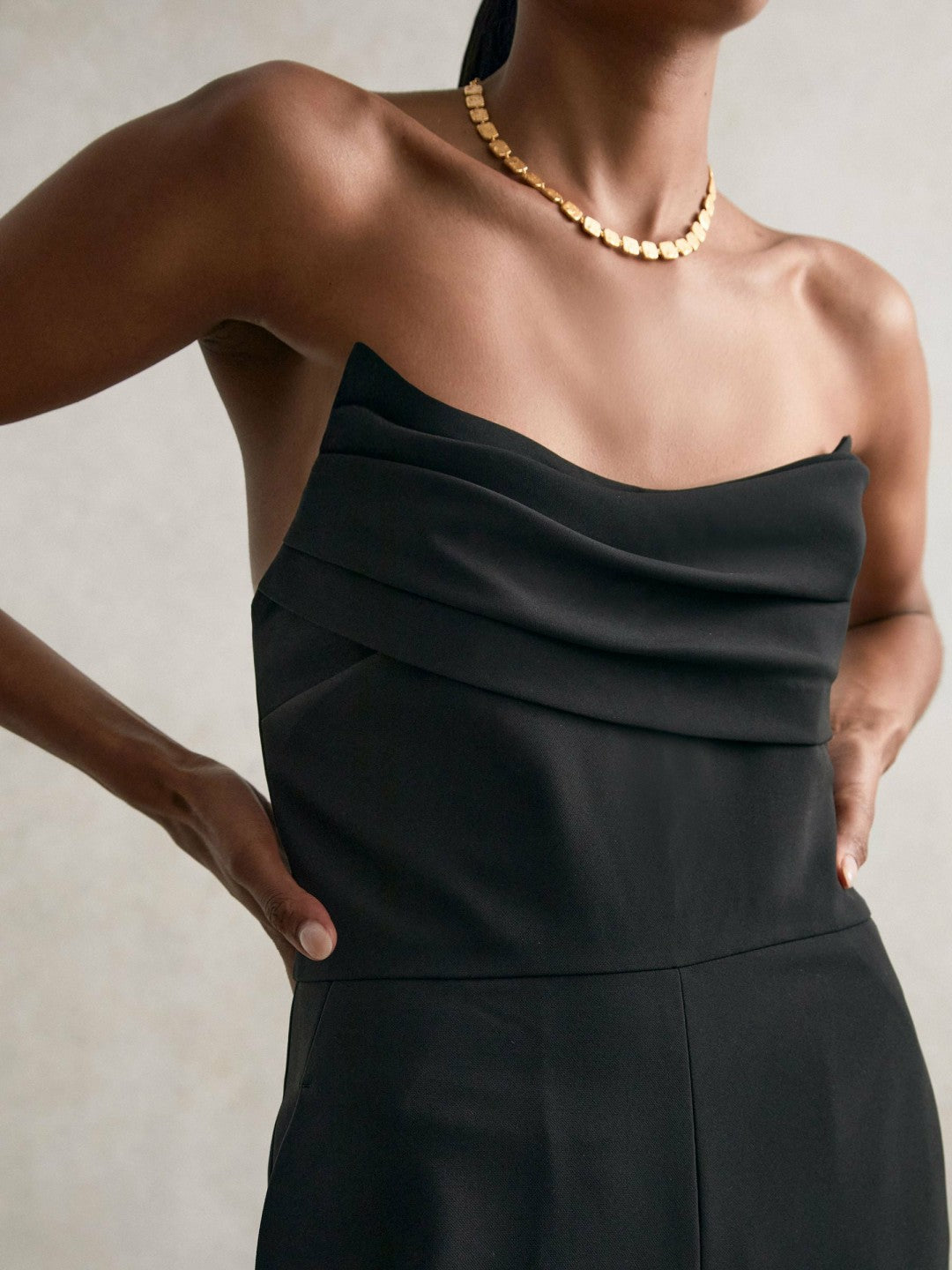 Structured Strapless Wide-Leg Jumpsuit in Black Women | Reiss