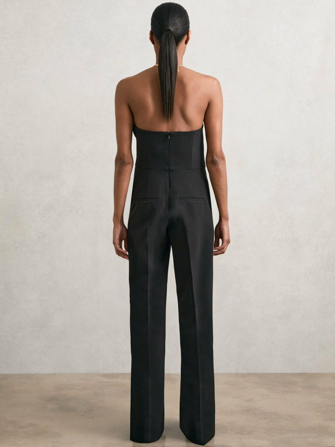 Structured Strapless Wide-Leg Jumpsuit in Black Women | Reiss