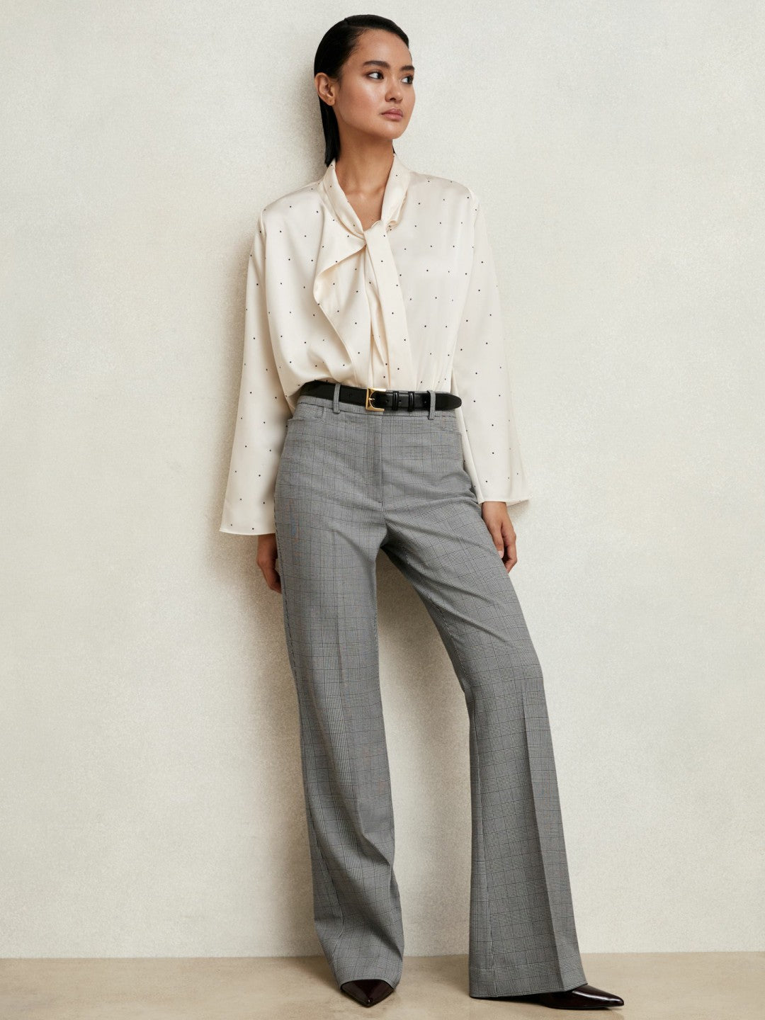 Check Flared Suit Trousers in Grey Women | Reiss