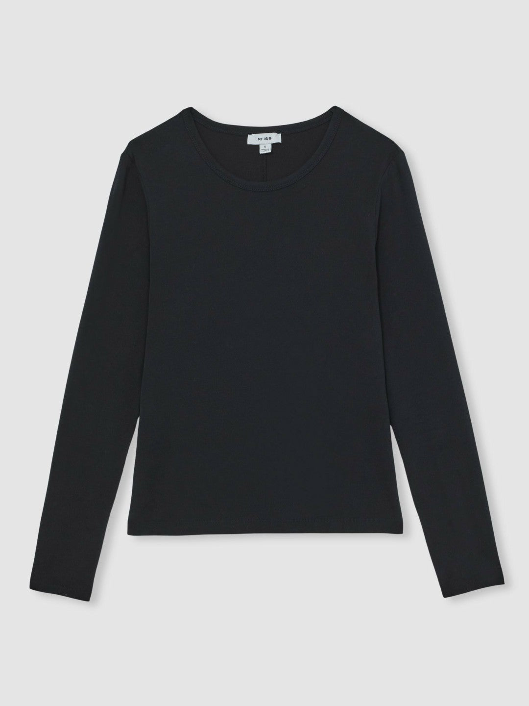 Cotton Crew-Neck Long-Sleeve T-Shirt With Stretch in Black Women | Reiss