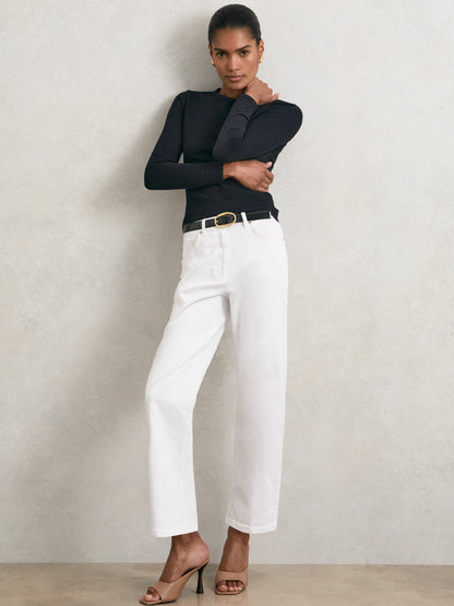 Cotton Crew-Neck Long-Sleeve T-Shirt With Stretch in Black Women | Reiss