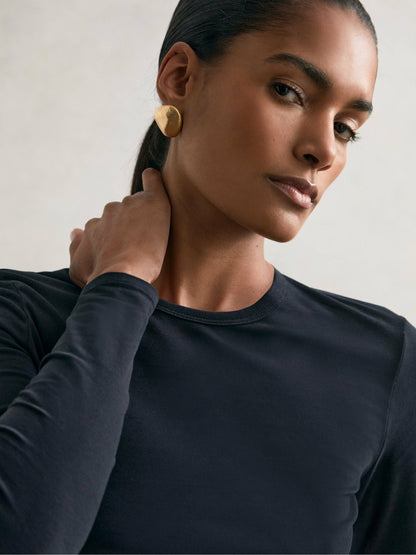 Cotton Crew-Neck Long-Sleeve T-Shirt With Stretch in Black Women | Reiss