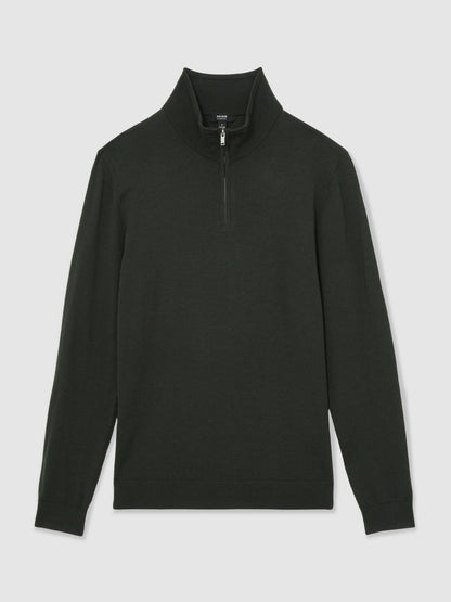 Merino Wool Half-Zip Jumper in Dark Military Green Men | Reiss