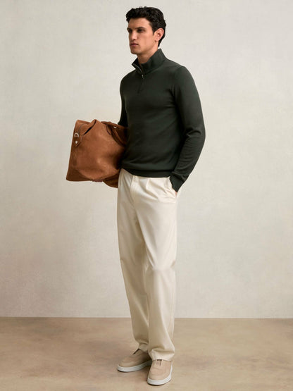 Merino Wool Half-Zip Jumper in Dark Military Green Men | Reiss