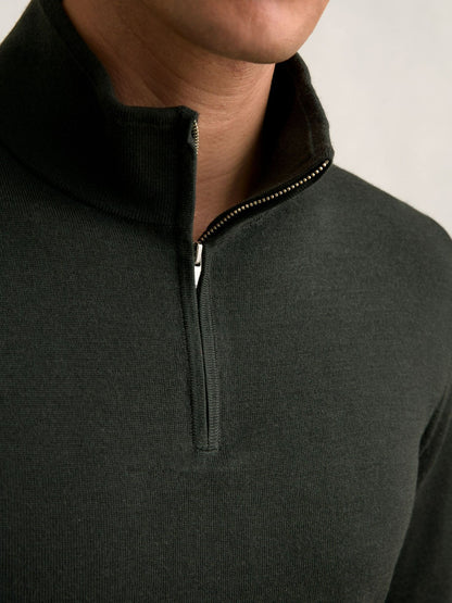 Merino Wool Half-Zip Jumper in Dark Military Green Men | Reiss