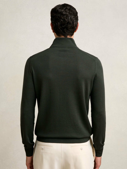 Merino Wool Half-Zip Jumper in Dark Military Green Men | Reiss