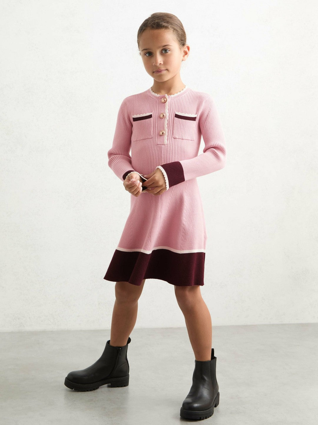 9-13 yrs Scallop-Trim Rib-Knit Dress in Pink Children & Baby | Reiss