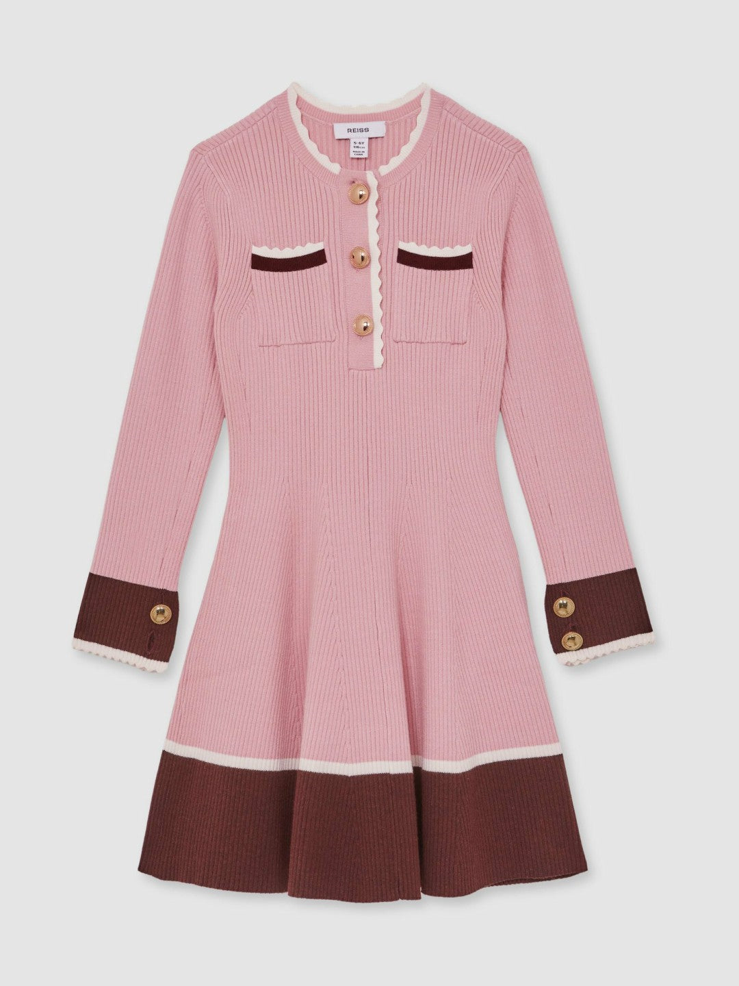 9-13 yrs Scallop-Trim Rib-Knit Dress in Pink Children & Baby | Reiss