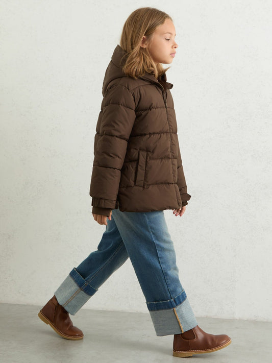 3-9 yrs Short Hooded Puffer Coat in Chocolate Children & Baby | Reiss