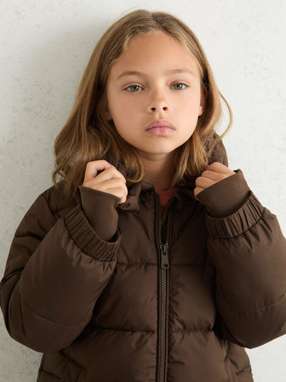 3-9 yrs Short Hooded Puffer Coat in Chocolate Children & Baby | Reiss
