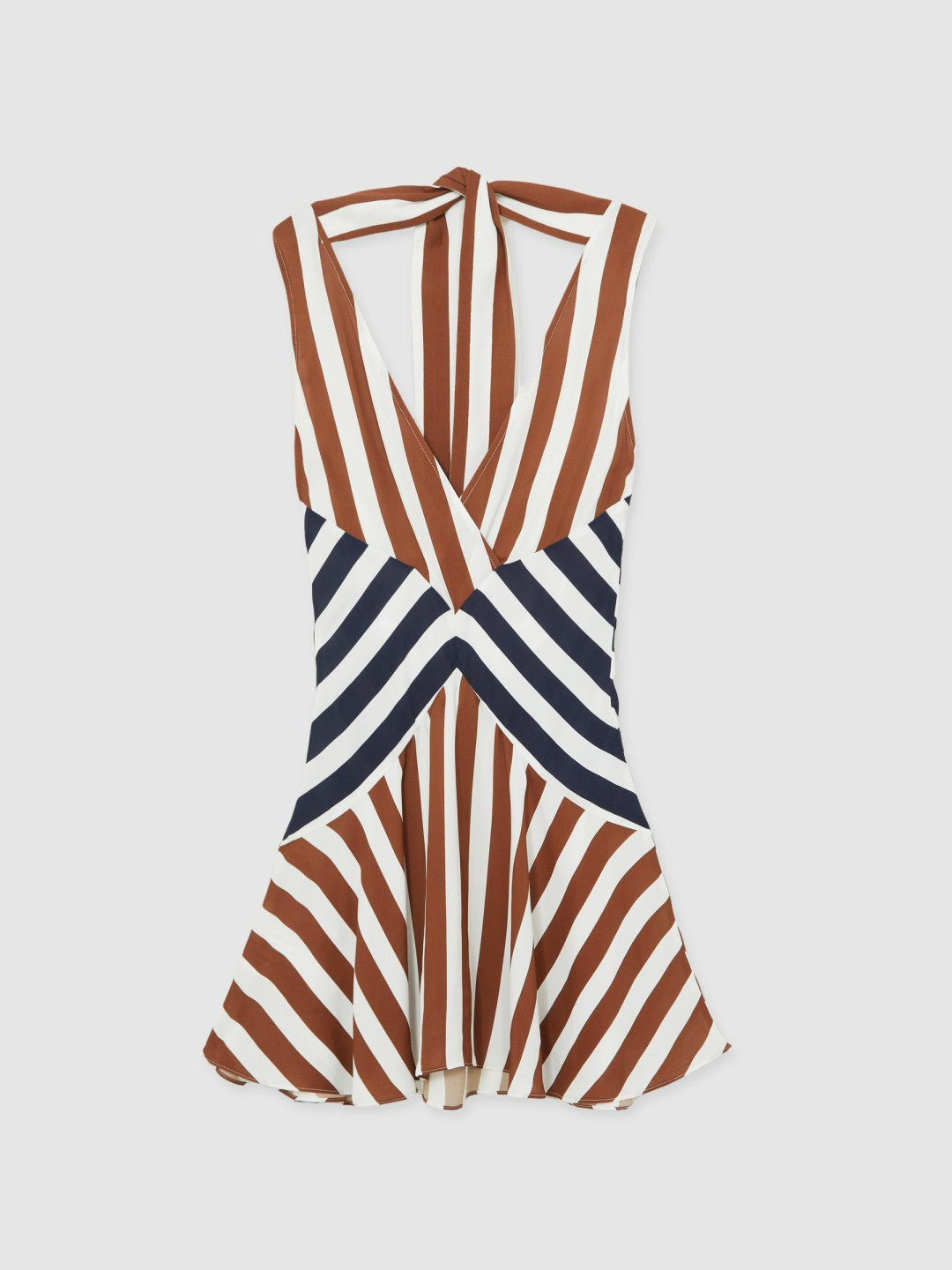 Stripe-Print Sleeveless Mini Dress in Brown/Navy Women | Reiss
