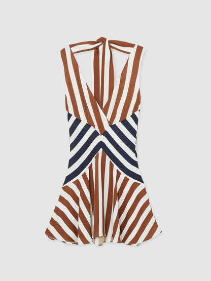 Stripe-Print Sleeveless Mini Dress in Brown/Navy Women | Reiss