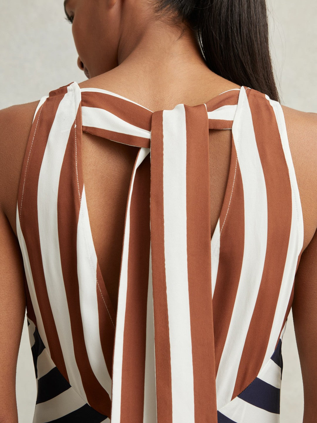 Stripe-Print Sleeveless Mini Dress in Brown/Navy Women | Reiss
