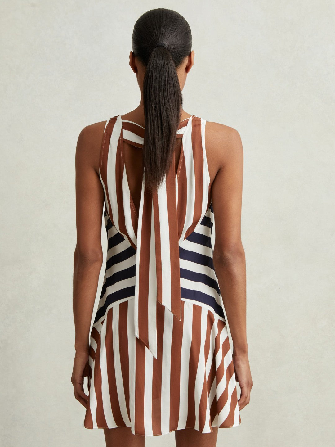 Stripe-Print Sleeveless Mini Dress in Brown/Navy Women | Reiss